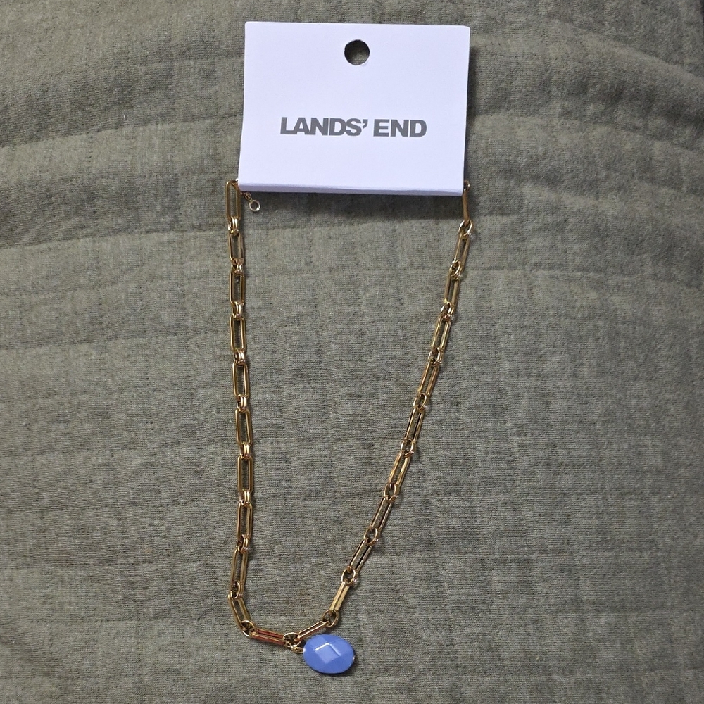 Lands' End Gold Necklace with Blue Accent